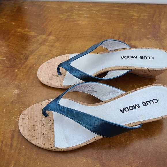 Club Moda Sandal Cork Wedge Metallic Blue - Picture 3 of 8